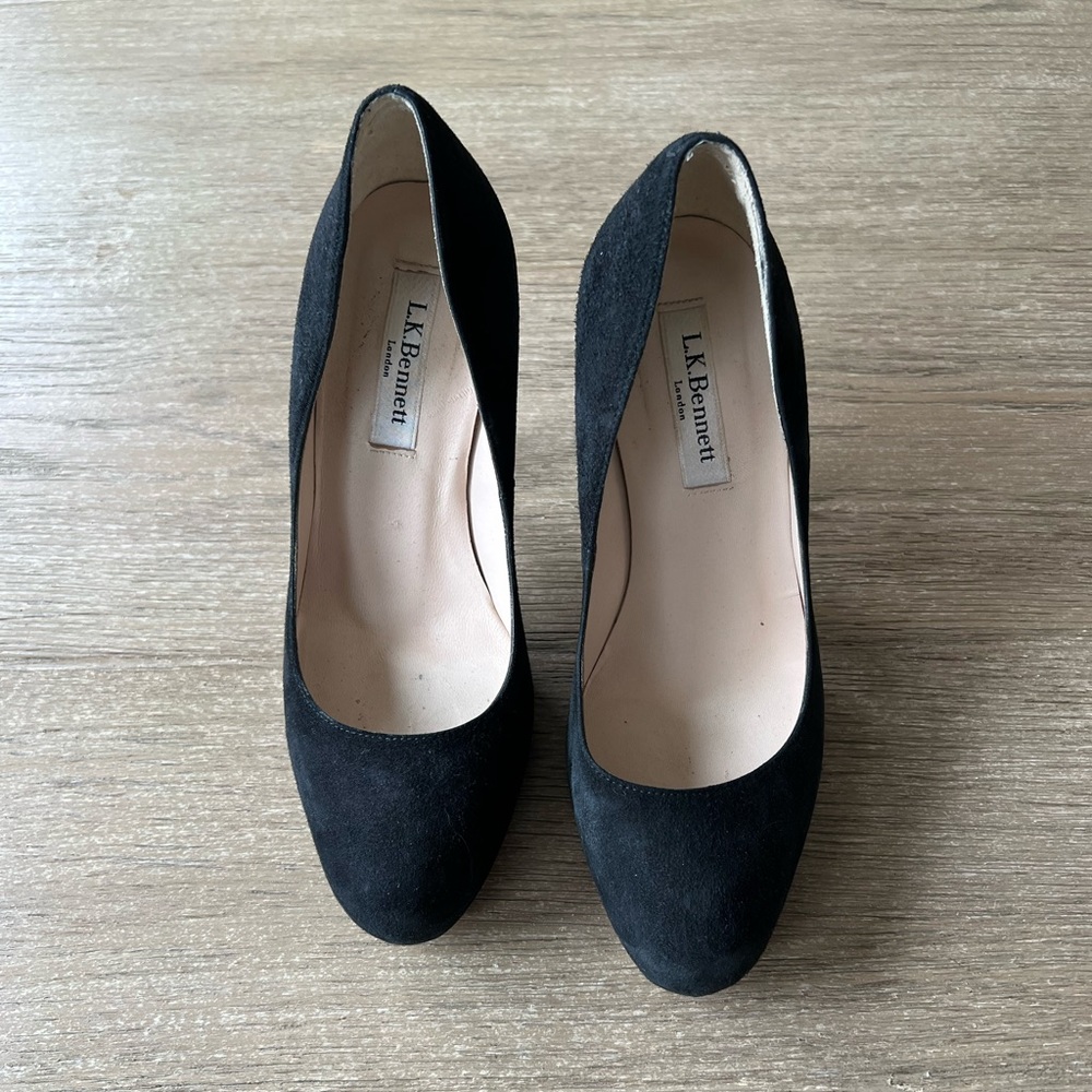 L.K.Bennett woman’s black suede high heel shoes